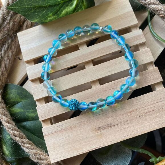 Mermaid Glass Angel Aura Quartz Bead Stretch Bracelet - Picture 2 of 3